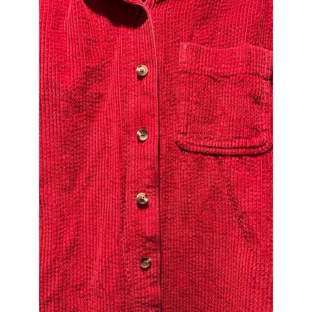 L.L. Bean Red Wide Wale Corduroy Button-Down Shirt 100% Cotton Shacket Medium - Picture 4 of 4